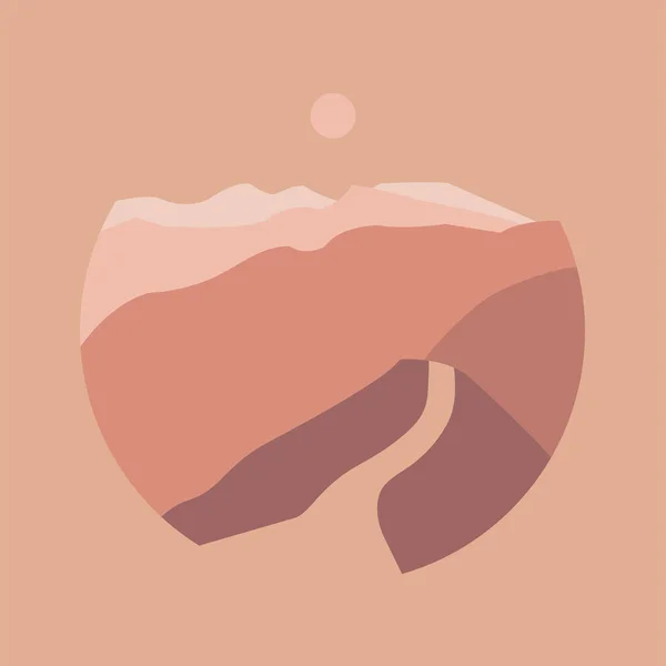 Illustration Vectorielle Paysage Montagne Vue Sur Rivière Collines Nuages Soleil — Image vectorielle