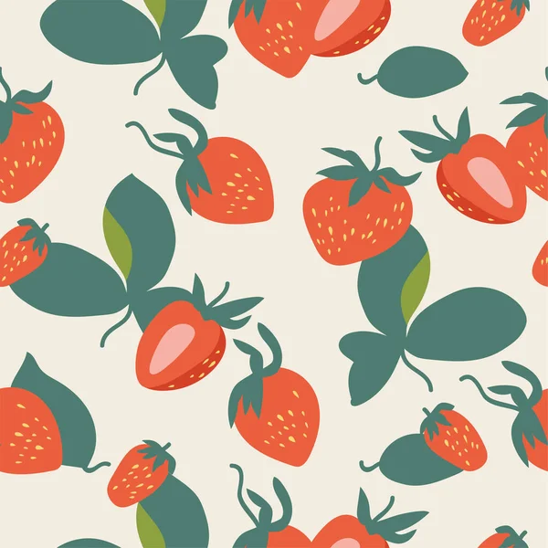 Vector Illustration Nahtloses Muster Mit Frischen Erdbeeren Bunte Sommer Tapete — Stockvektor