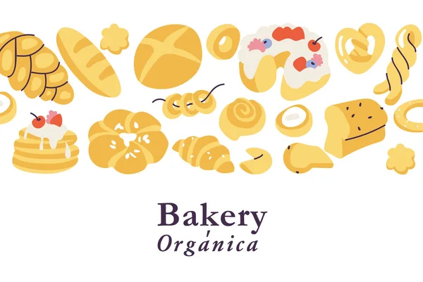 Vector Illustration Hintergrund Sortiment Von Verschiedenen Backwaren Bäckerei — Stockvektor