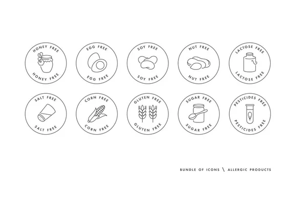 Векторный Набор Логотипов Значков Значков Натуральных Органических Продуктов Аллергических Продуктов — стоковый вектор