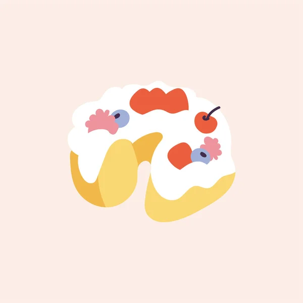Torta Ilustração Vetorial Coberto Esmalte Branco Com Mirtilos Morangos Frutas —  Vetores de Stock