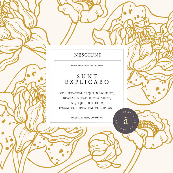 Vintage card with water lily flowers. Floral wreath. Flower frame for flowershop with label designs. Floral water lily greeting card. Flowers background for cosmetics packaging