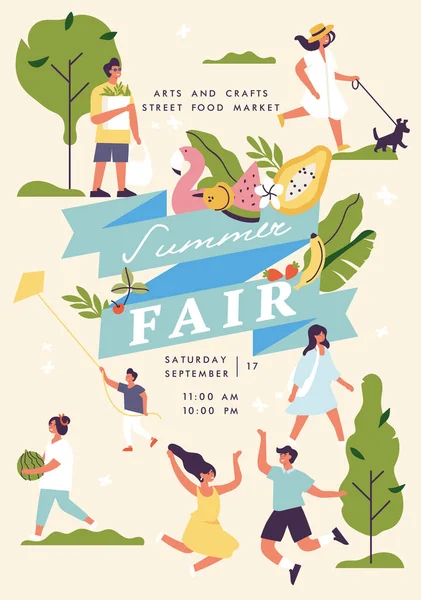 Vector Summer Fair Poster Flyer Banner Banner Template People Enjoying — Stockvector