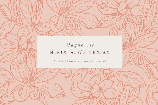 Carte Vintage Avec Fleurs Magnolia Une Couronne Florale Cadre Fleurs — Image vectorielle