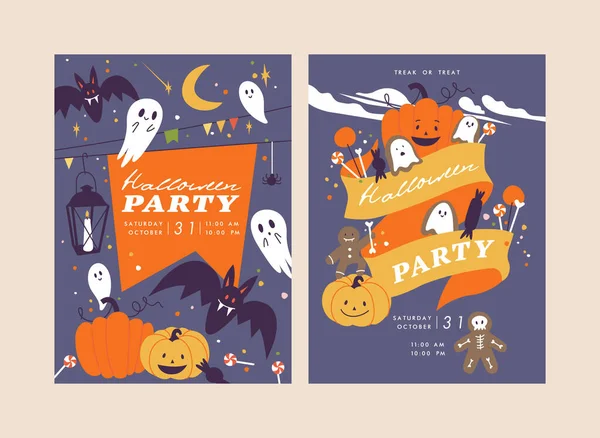 Illustrazione vettoriale poster festa di Halloween o invito. Foglio delle feste autunnali. Horror cartelli Helloween. — Vettoriale Stock