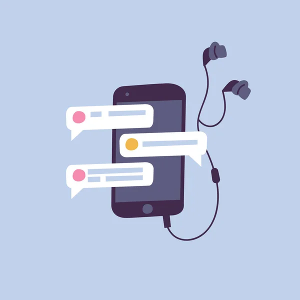 Illustration vectorielle chating et concept de messagerie. Appareil smartphone avec écouteurs. — Image vectorielle