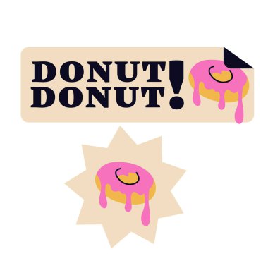 Fast food çıkartmalarını çörekle birlikte taşıyın. Kahve dükkanı için renkli yama rozetleri