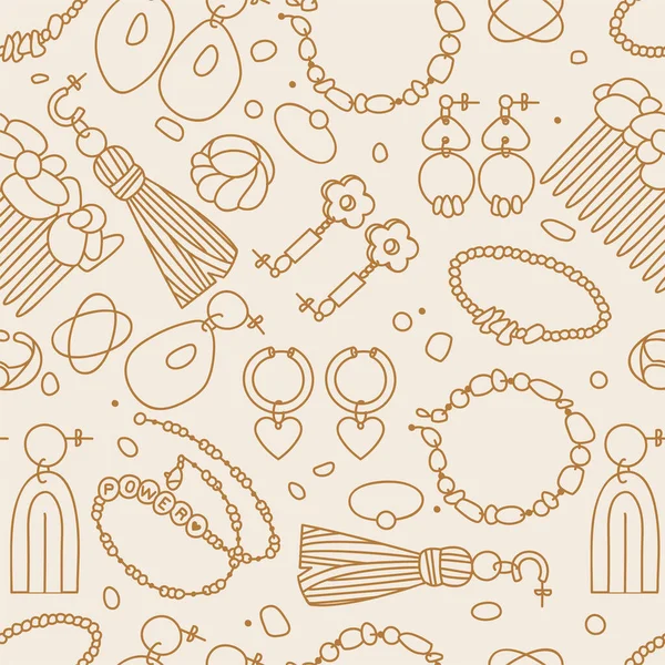 Vector Illustration Seamless Pattern Set Jewelry Items Modern Accessorizes Pearl — Stock Vector