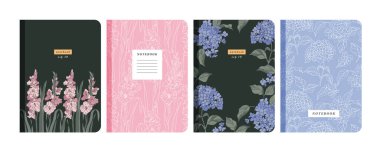 Vektör illüstrasyon şablonları defterler, planlamacılar, broşürler, kitaplar, kataloglar için kapak sayfaları. Çiçek duvar kağıtları