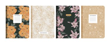 Vektör illüstrasyon şablonları defterler, planlamacılar, broşürler, kitaplar, kataloglar için kapak sayfaları. Çiçek duvar kağıtları.