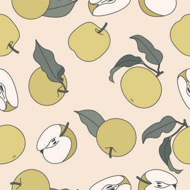 Vektör çizimi, yeşil elmalı kusursuz desen. Renkli bir duvar kağıdı. Elma koleksiyonu