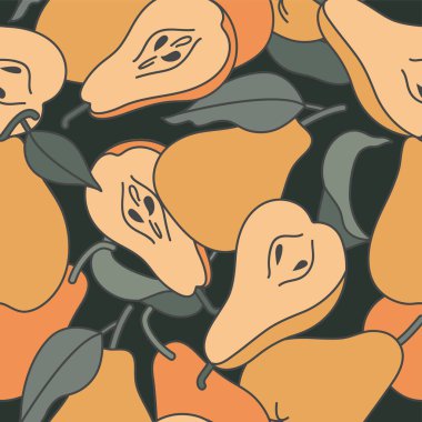 Sarı armutlu vektör çizimi kusursuz desen. Renkli bir duvar kağıdı. Armut meyve koleksiyonu