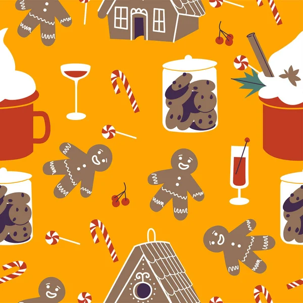 Vector Set Design Iconen Voor Kerst Begroetingen Naadloze Patronen Wintervakantie — Stockvector