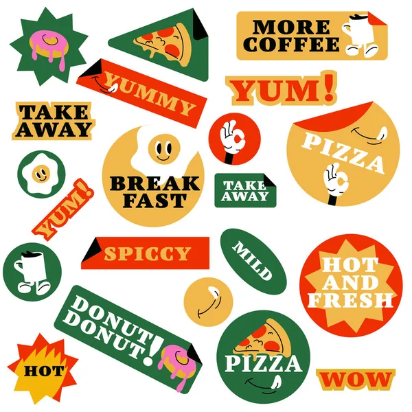 Vector Set Fast Food Stickers Colorful Patch Badges Junk Food — Stock Vector