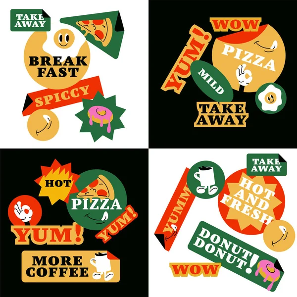 Vector Set Fast Food Stickers Colorful Patch Badges Junk Food — Stock Vector