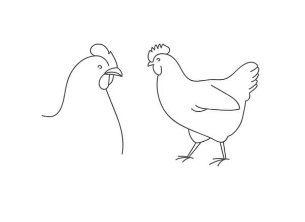 Vector Ilustración Lineal Animal Granja Pollo Aislado Fondo Blanco — Archivo Imágenes Vectoriales