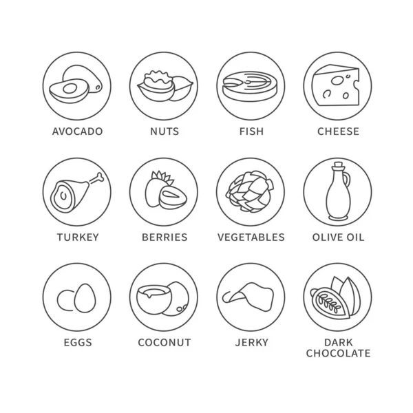 Wektorowy Zestaw Logo Odznak Ikon Dla Produktów Dietetycznych Keto Symbol — Wektor stockowy
