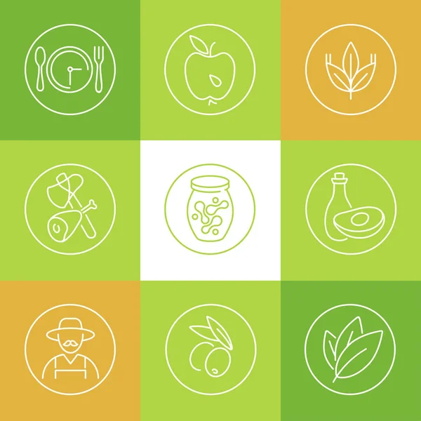Conjunto Vectorial Logotipos Insignias Iconos Para Productos Naturales Salud Colección — Vector de stock