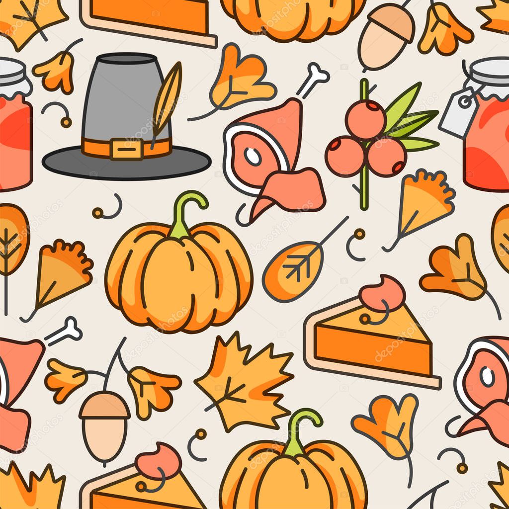 Vector linear design Thanksgiving day. Autumn seamless pattern