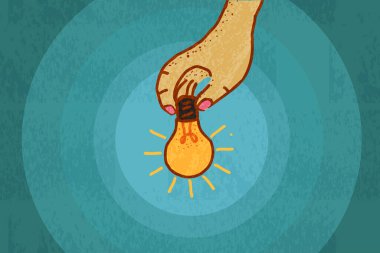 Elinde bir ampul, vektör illüstrasyonu