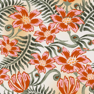 Beyaz arka planda çiçekler ve kelebekler olan kusursuz desen.