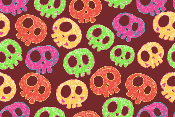 Renkli kafatasları ve çiçeklerle kusursuz desen