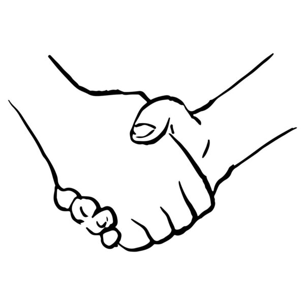 Hand-drawn illustration of hands shaking, line drawing