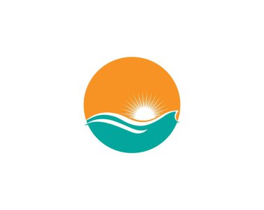 Güneş Logosu Simgesi Vektör Templeti. Ufkun üzerinde