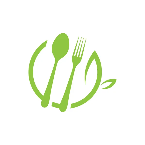 Green Heeathy Food Spoon Fork Logo — Stock Vector