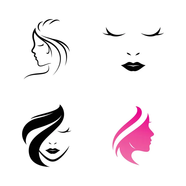 Hair Woman Face Logo Symbols — Stock Vector