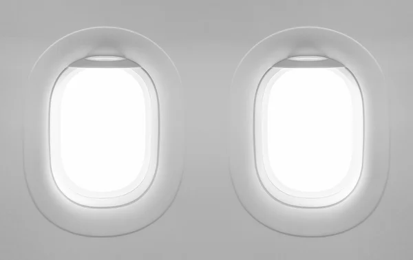 2 bidang jendela kosong, jendela putih pesawat, templat ringan lembut — Stok Foto