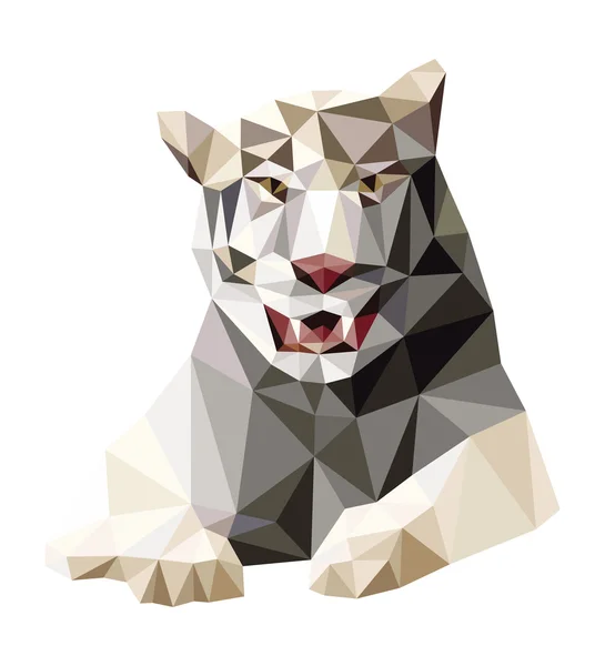 Bruin grijs tijger zittend lage polygoon vector — Stockvector