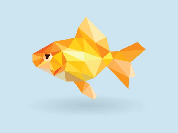 One small goldfish low polygon isolated on blue background vector — Stock Vector