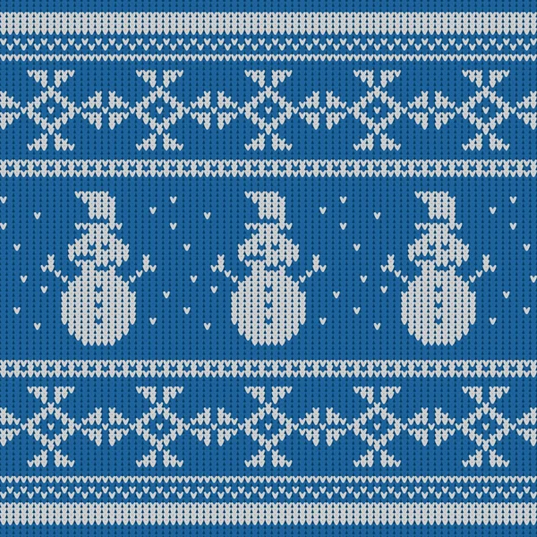 Gestrickter Hintergrund mit Schneemännern — Stockvektor