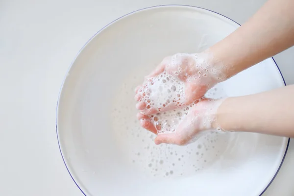 wash hand with soup