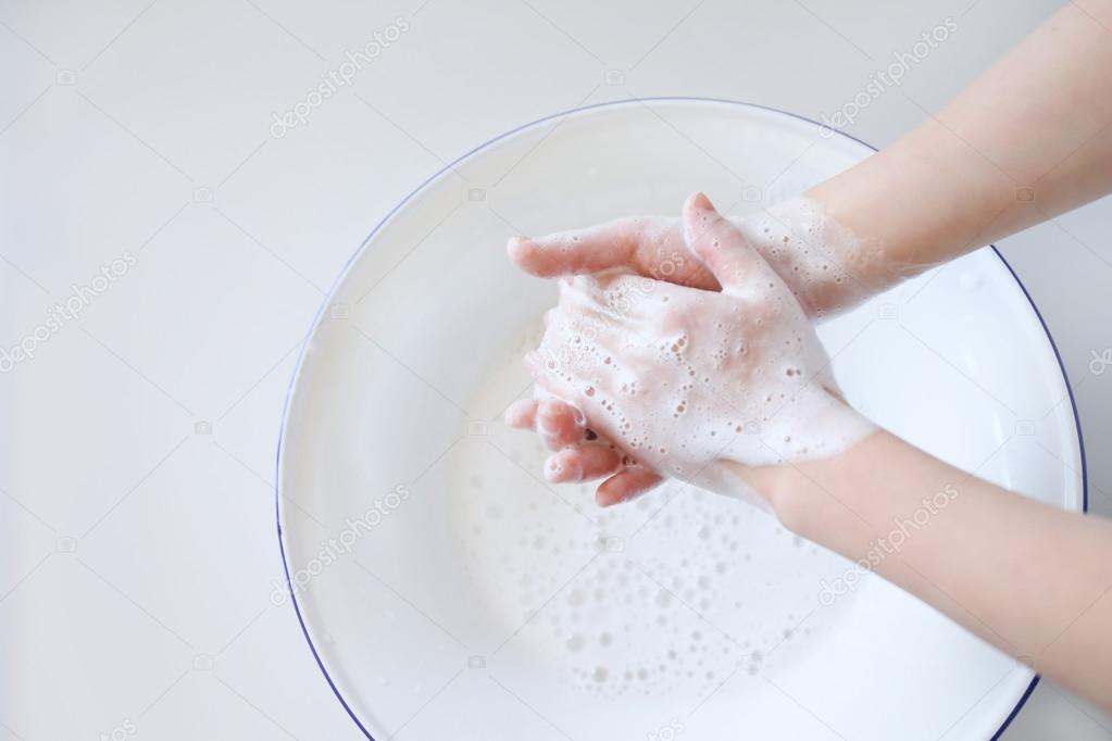wash hand with soup