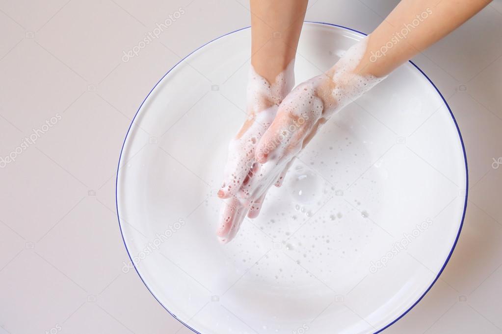 wash hand with soup