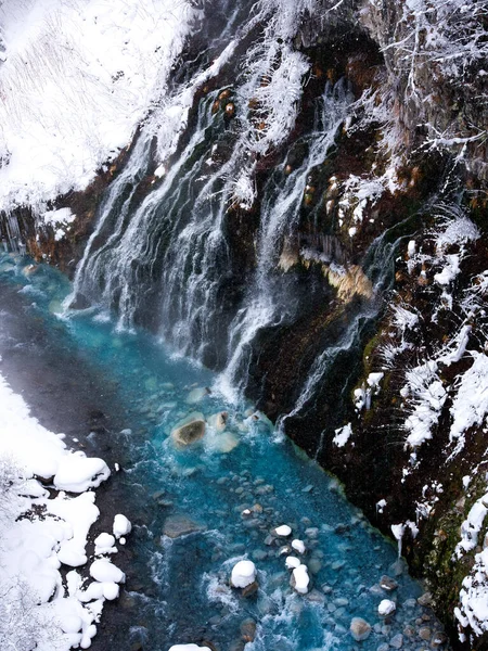 冬の北海道の白髭の滝 — ストック写真