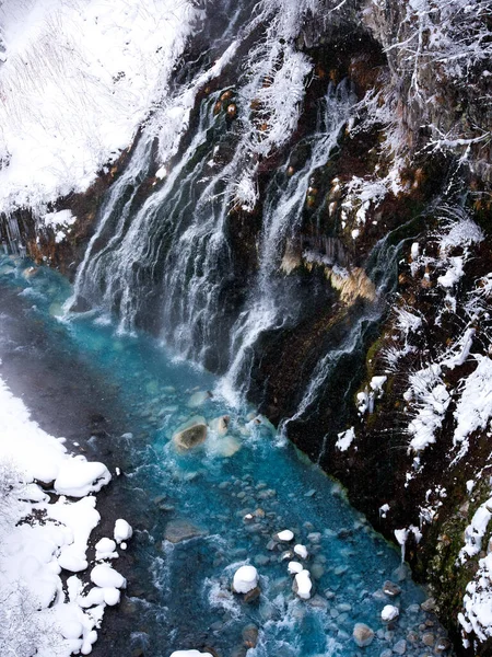 Shirohige Wasserfall Winter Hokkaido — Stockfoto