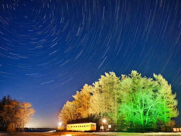 star trail and old train