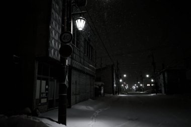 Kar yağan gece manzarası