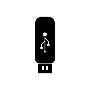 USB simge. Beyaz arka planda siyah simgesi.