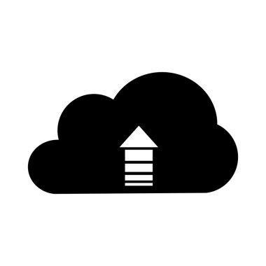 Ok simgesi ile bulut. Beyaz arka planda siyah simgesi.