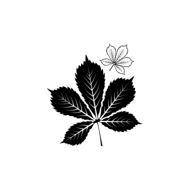 Kestane yaprak simgesi. Beyaz arka planda siyah simgesi.