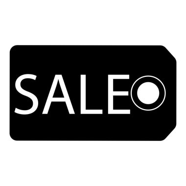 Satılık simge etiketi. Beyaz arka planda siyah simgesi.