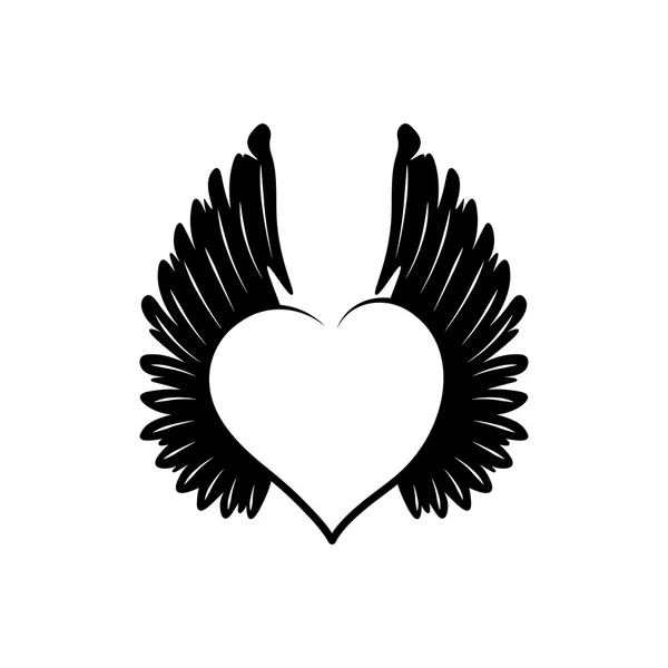 Corazón con alas icono. Icono negro sobre fondo blanco . — Archivo Imágenes Vectoriales