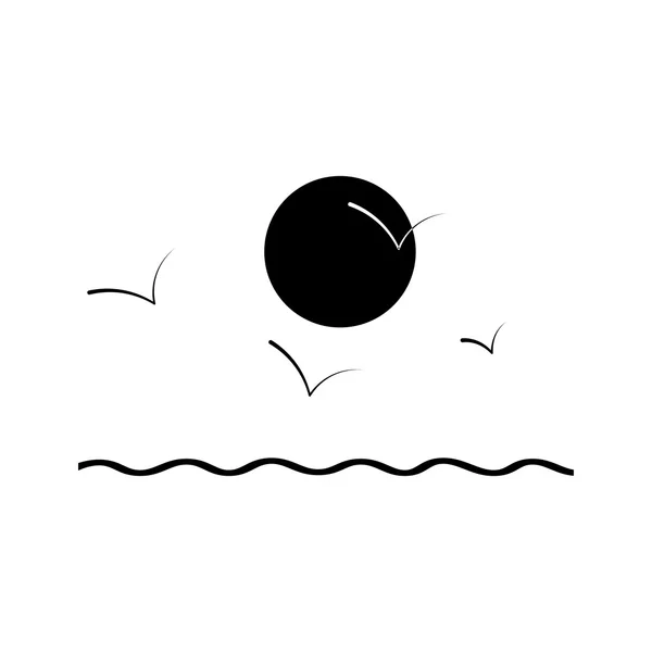 Soleil avec icône de la mer. Icône noire sur fond blanc . — Image vectorielle