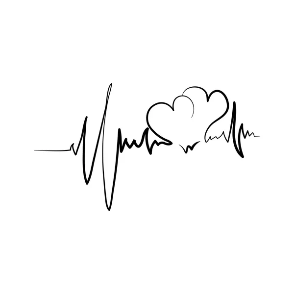 Hart met cardiogram pictogram. Zwarte pictogram op witte achtergrond. — Stockvector