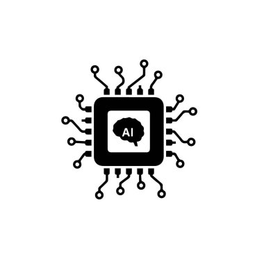 Beyin ve devreleri olan yapay zeka mikroçip işlemci simgesi