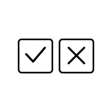 İşletme yönetimi karar verme ve kalite denetimi için siyah beyaz işaretler ve çapraz simgeler